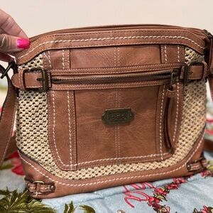 B.O.C. Tan and Cream Crossbody Bag